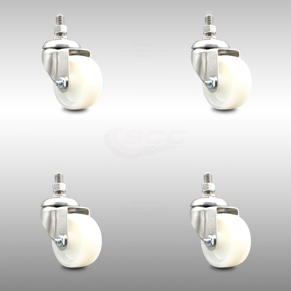 Service Caster 3 Inch 316SS Nylon Wheel Swivel 1/2 Inch Threaded Stem Caster Set SCC-SS316TS20S314-NYS-121315-4 - main